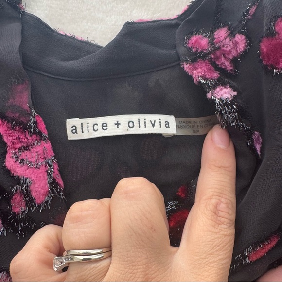 Alice + Olivia Floral Velvet Flocked Sheer Chiffon Shirt Blouse Small - Picture 5 of 11